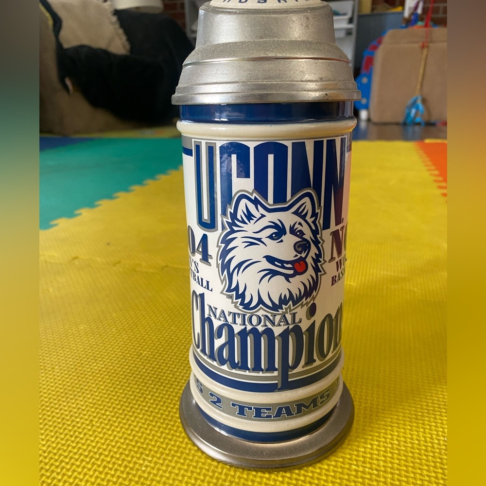 Vintage UCONN basketball beer stein and travel coffee mug